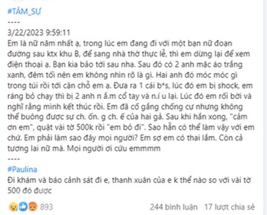 Thực hư thông tin nữ sinh năm nhất bị 2 thanh niên tấn công tình dục - 1 Thực hư thông tin nữ sinh năm nhất bị 2 thanh niên tấn công tình dục - 1