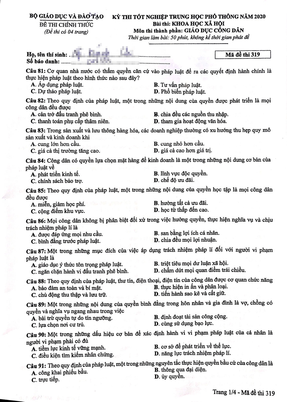 Gợi ý đáp án môn Giáo dục công dân: Thí sinh tự tin gặt điểm cao - 2 Gợi ý đáp án môn Giáo dục công dân: Thí sinh tự tin gặt điểm cao - 2