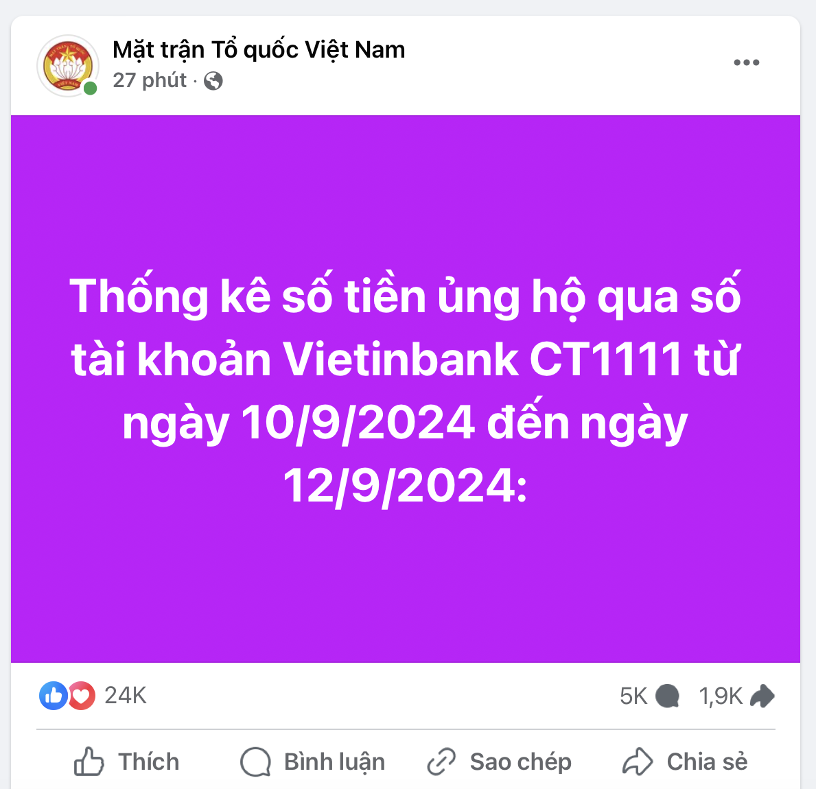 MTTQ Việt Nam công khai tiếp 2.009 trang sao kê ủng hộ đồng bào sau bão - 2