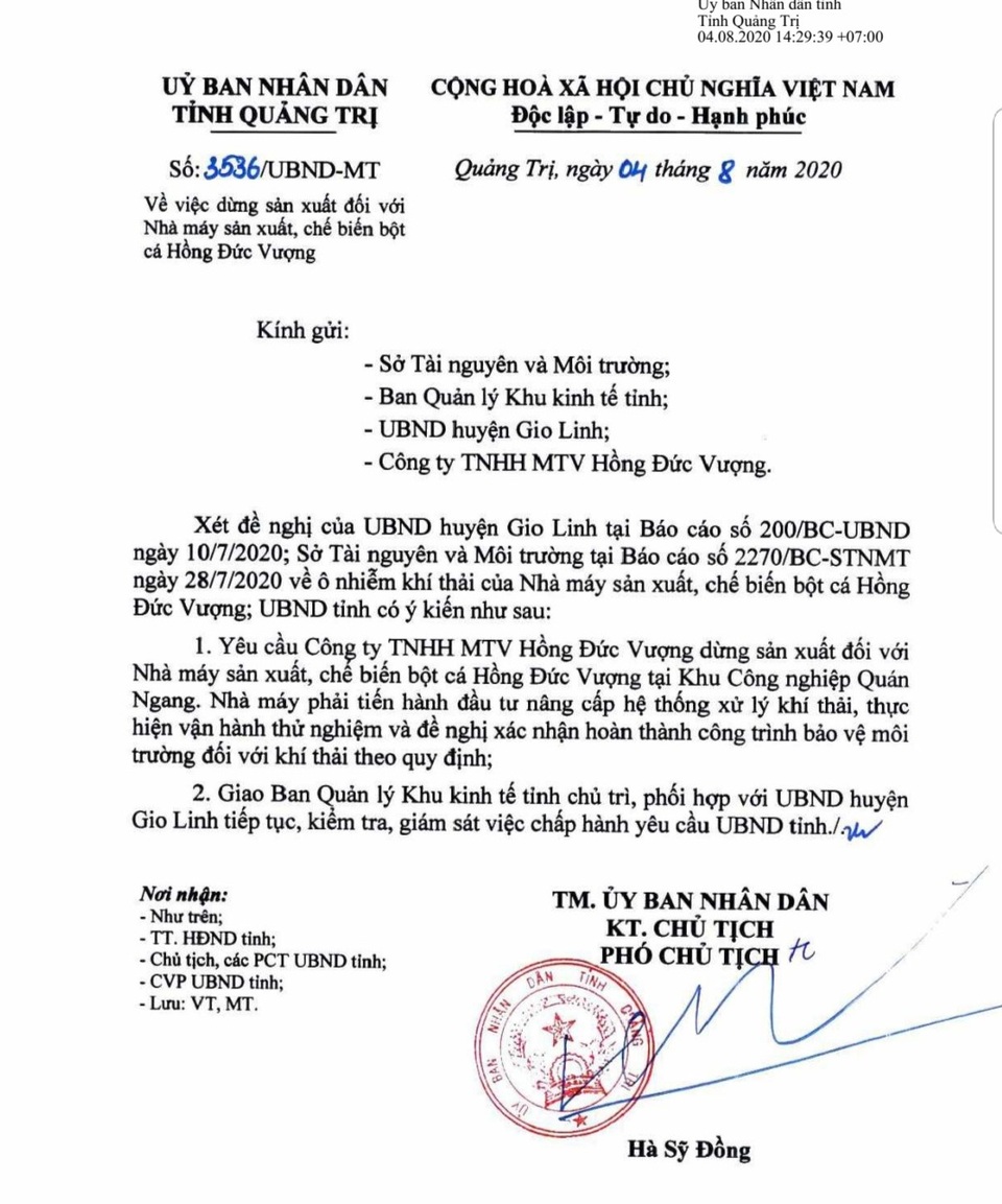 Nhà máy chế biến bột cá gây ô nhiễm khí thải bị yêu cầu dừng sản xuất - 1 Nhà máy chế biến bột cá gây ô nhiễm khí thải bị yêu cầu dừng sản xuất - 1