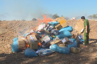 Tiêu hủy hơn 5000 sản phẩm các loại và trên 840 gói cà phê bột không rõ nguồn gốc