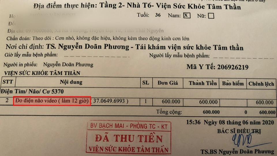 Bệnh viện Bạch Mai cắt xén thời gian điện não video cho bệnh nhân? - 1 Bệnh viện Bạch Mai cắt xén thời gian điện não video cho bệnh nhân? - 1