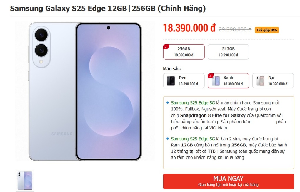 Giá Galaxy S25 Edge giảm hơn chục triệu đồng sau vài tháng lên kệ - 1 Giá Galaxy S25 Edge giảm hơn chục triệu đồng sau vài tháng lên kệ - 1