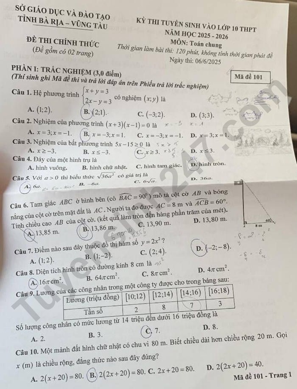 Đáp án tất cả các môn thi vào lớp 10 năm 2025 của tỉnh Bà Rịa - Vũng Tàu - 1 Đáp án tất cả các môn thi vào lớp 10 năm 2025 của tỉnh Bà Rịa - Vũng Tàu - 1
