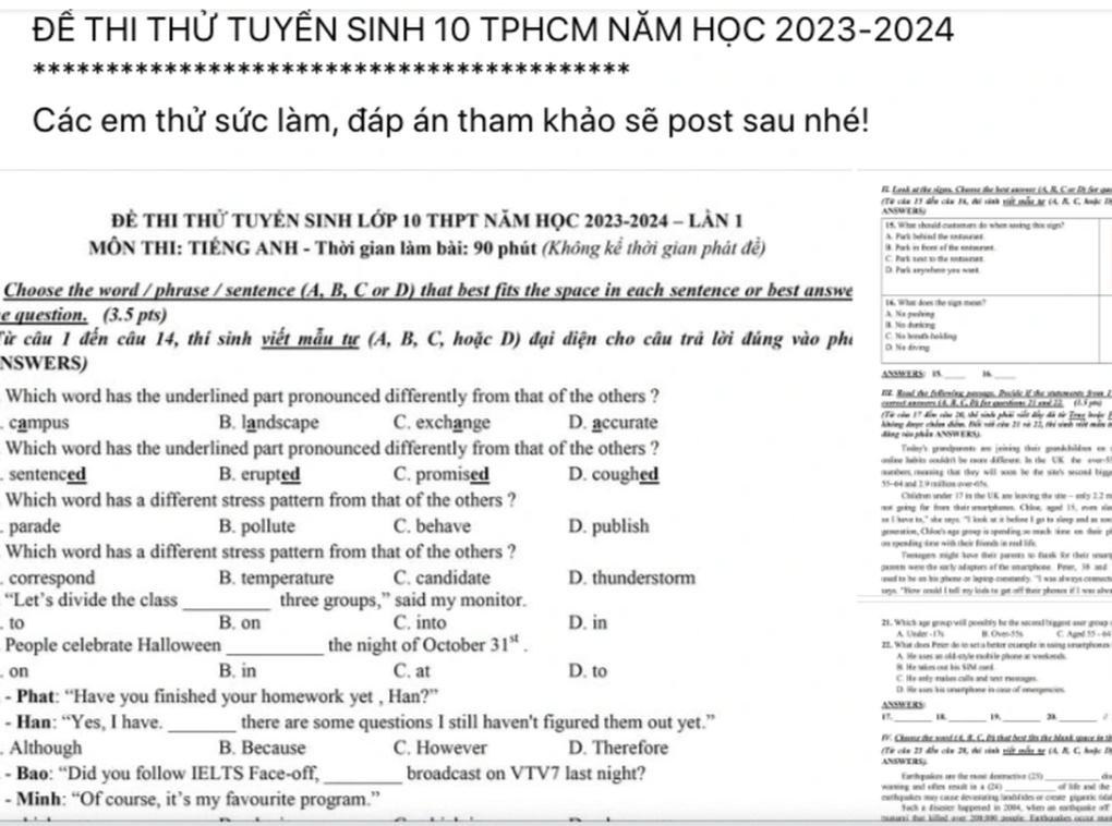 Thức đêm giải hàng chục đề thi trôi nổi, học sinh lo... rớt lớp 10 - 1 Thức đêm giải hàng chục đề thi trôi nổi, học sinh lo... rớt lớp 10 - 1