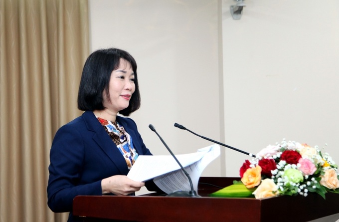 Phó Bí thư Đảng ủy, Phó Tổng Biên tập Báo Lao động và Xã hội Nguyễn Thu Hằng phát biểu tại Hội nghị.