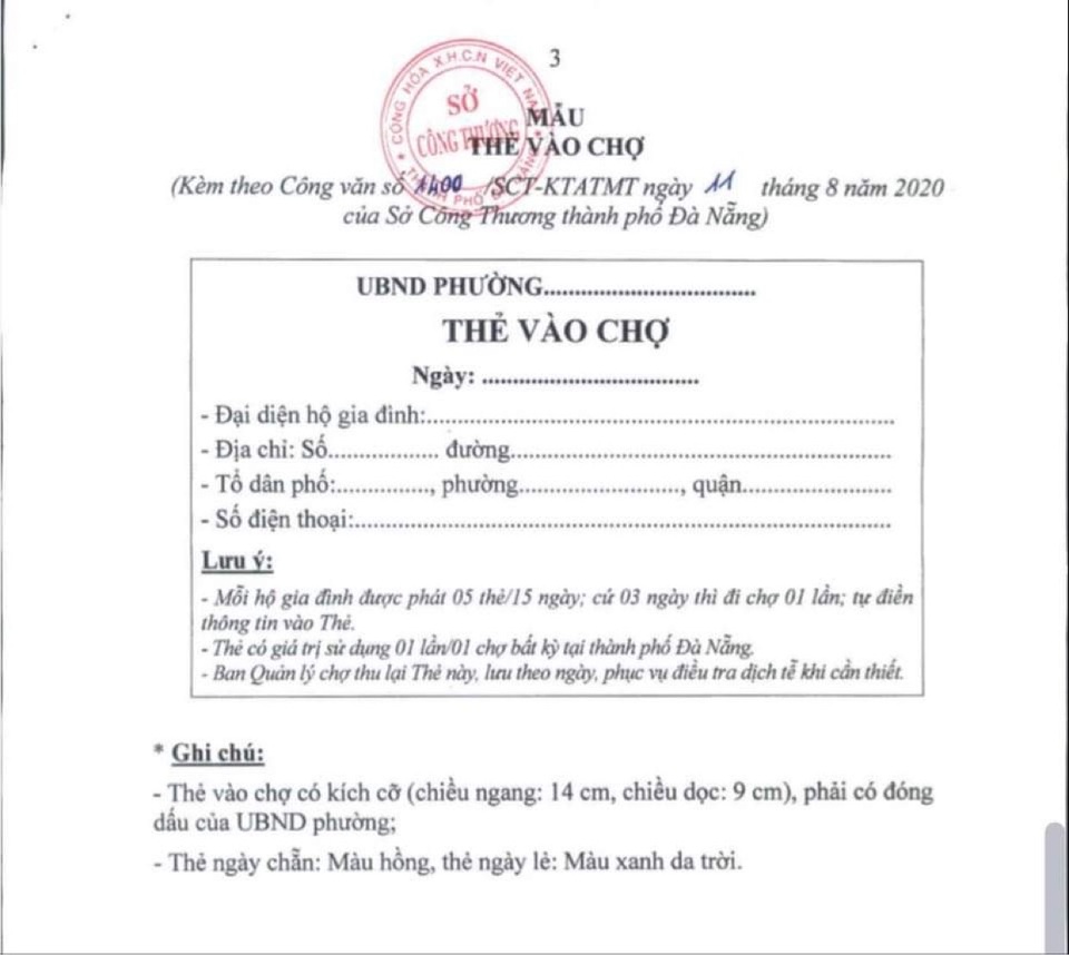 Đà Nẵng phát thẻ hồng, thẻ xanh cho dân đi chợ 3 ngày một lần - 2 Đà Nẵng phát thẻ hồng, thẻ xanh cho dân đi chợ 3 ngày một lần - 2