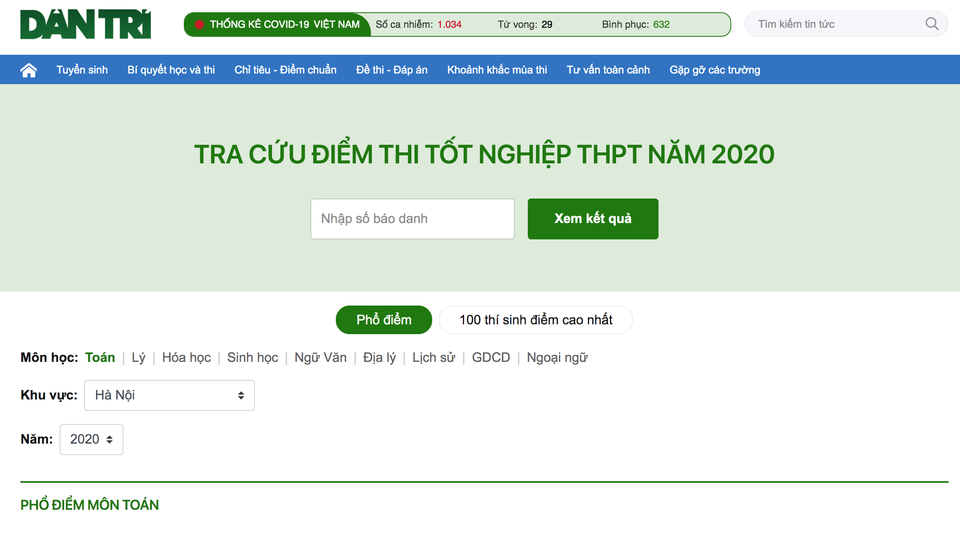 Chính thức công bố điểm thi tốt nghiệp THPT 2020 - 1 Chính thức công bố điểm thi tốt nghiệp THPT 2020 - 1
