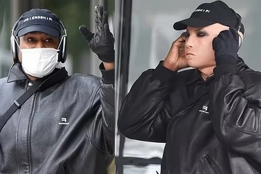 Chồng cô Kim đeo mặt nạ lạ lùng ra phố