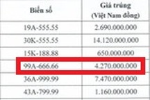 Chủ nhân trúng đấu giá biển số 99A-666.66 đã nộp đủ tiền