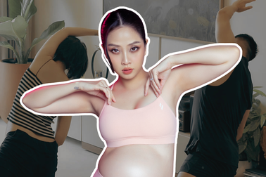 MC Liêu Hà Trinh kể chuyện chồng doanh nhân cùng tập yoga lúc mang bầu