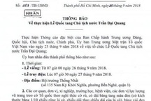 Lễ viếng Chủ tịch nước Trần Đại Quang tại TPHCM bắt đầu từ 7h ngày 26/9