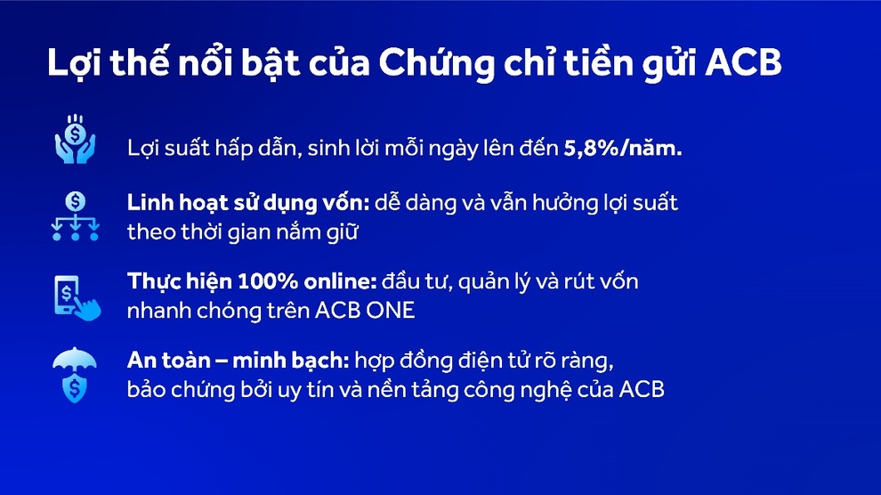 ACB ra mắt sản phẩm đầu tư Chứng chỉ tiền gửi trên ACB ONE - 2 ACB ra mắt sản phẩm đầu tư Chứng chỉ tiền gửi trên ACB ONE - 2
