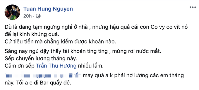 Tuấn Hưng hí hửng khoe được vợ trả lương nghỉ dịch, bạn bè nhìn ảnh đoán ngay khoản tiền khủng lên tới 9 con số - Ảnh 2. Tuấn Hưng hí hửng khoe được vợ trả lương nghỉ dịch, bạn bè nhìn ảnh đoán ngay khoản tiền khủng lên tới 9 con số - Ảnh 2.