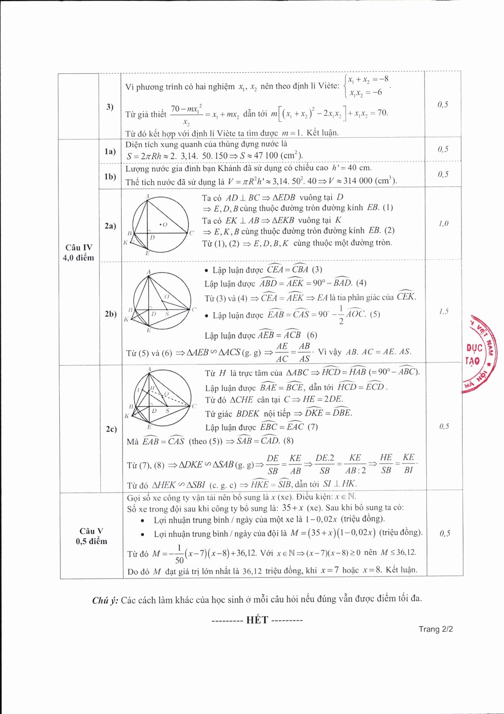 Đáp án chính thức môn toán vào lớp 10 THPT Hà Nội 2025 - 4 Đáp án chính thức môn toán vào lớp 10 THPT Hà Nội 2025 - 4