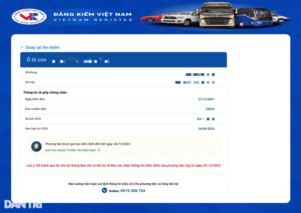 Cách tra cứu Giấy xác nhận tự động gia hạn chu kỳ kiểm định ô tô gia đình - 2