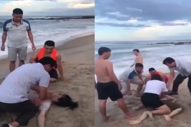 Ba chiến sĩ công an cứu nữ du khách đuối nước trên biển