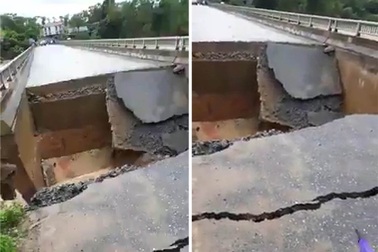 Hoảng hồn chứng kiến mặt cầu bỗng dưng sụt xuống thành hố sâu