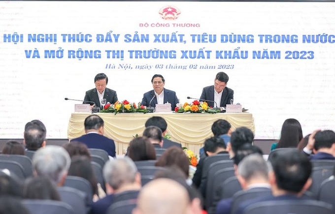 Thủ tướng Phạm Minh Chính chủ trì Hội nghị thúc đẩy sản xuất, tiêu dùng trong nước và mở rộng thị trường xuất khẩu năm 2023 do Bộ Công Thương tổ chức 