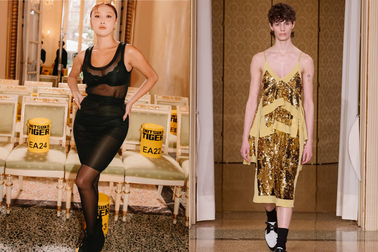 Nữ ca sĩ Hàn diện đồ xuyên thấu, nam người mẫu mặc váy hai dây