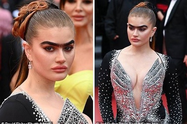 Người mẫu có đôi lông mày "liền một dải" gây sốt ở Cannes