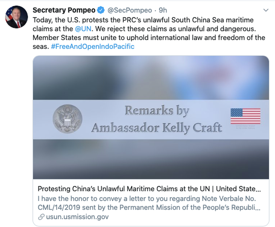 Những điểm đáng lưu ý trong công thư về Biển Đông mà Mỹ gửi lên LHQ - 1 Những điểm đáng lưu ý trong công thư về Biển Đông mà Mỹ gửi lên LHQ - 1