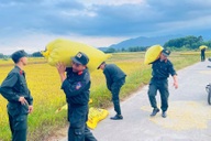 Cảnh sát cơ động giúp người đàn ông khuyết tật dọn lúa chạy mưa
