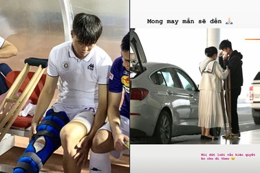 Vợ mới cưới bịn rịn tiễn Duy Mạnh sang Singapore điều trị chấn thương