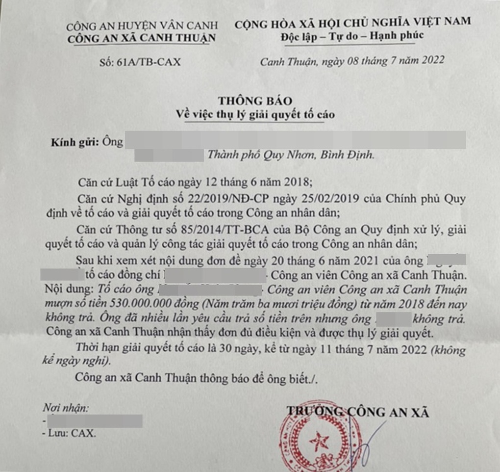 Cán bộ công an bị tố nợ gần 1 tỷ đồng nhiều năm không trả - 1 Cán bộ công an bị tố nợ gần 1 tỷ đồng nhiều năm không trả - 1