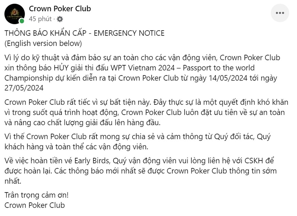 Một giải Poker bị hủy sau khi Chủ tịch Hà Nội yêu cầu rà soát - 2 Một giải Poker bị hủy sau khi Chủ tịch Hà Nội yêu cầu rà soát - 2