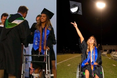 Nữ vận động viên Anna Sarol đi xe lăn trong lễ tốt nghiệp