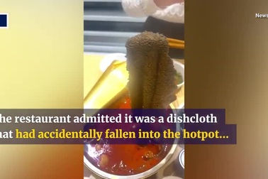 Tưởng lòng bò trong nồi lẩu Tứ Xuyên, khách vội gắp nhầm hóa ra giẻ lau