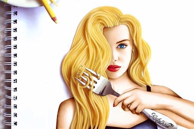 Sống động những bức tranh "vẽ" từ salad và mỳ Ý