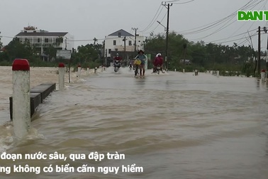 Xe bò "cõng" xe máy qua lũ