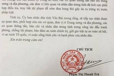 Chủ tịch tỉnh Yên Bái cảm ơn các lực lượng hỗ trợ bắt nghi phạm vụ thảm án