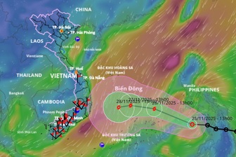 Từ chiều tối 25/11, nhiều vùng Biển Đông có dông lốc, gió mạnh