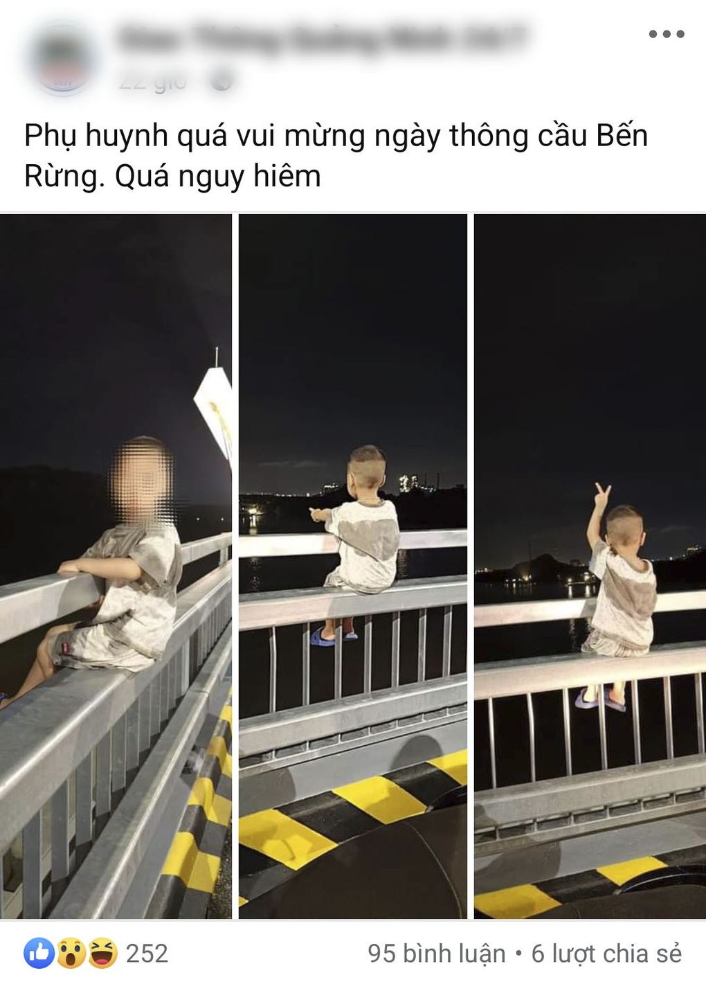 Bé trai ngồi chênh vênh ở lan can cầu nối Quảng Ninh - Hải Phòng - 1 Bé trai ngồi chênh vênh ở lan can cầu nối Quảng Ninh - Hải Phòng - 1