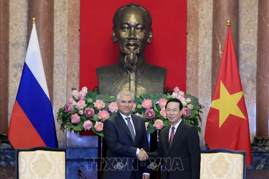 Chủ tịch nước Võ Văn Thưởng tiếp Chủ tịch Duma Quốc gia Quốc hội Liên bang Nga