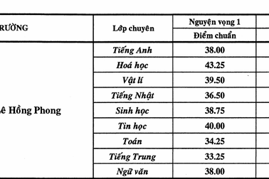 Điểm chuẩn vào chuyên Lê Hồng Phong cao nhất TPHCM