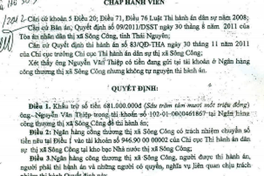 Chi cục Thi hành án TX Sông Công tùy tiện khấu nợ, người dân...kêu trời