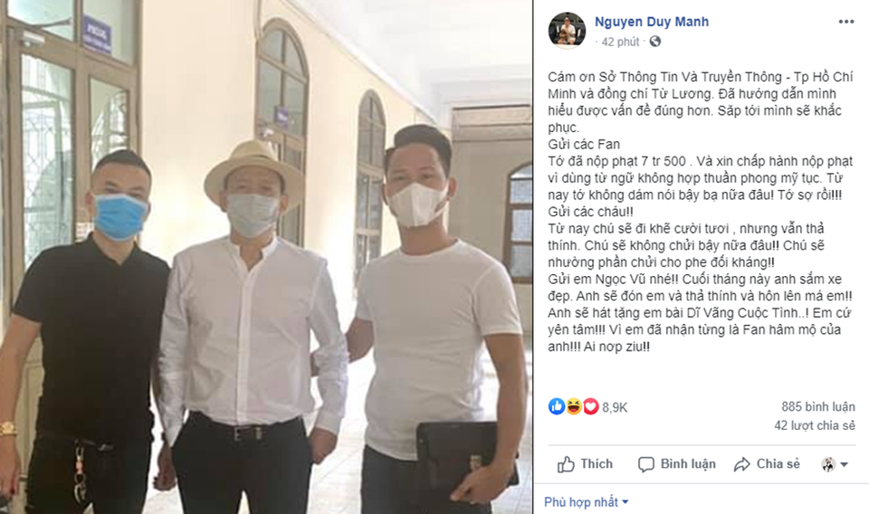 Duy Mạnh “sợ nói bậy” sau khi bị xử phạt hành chính 7,5 triệu đồng - 2 Duy Mạnh “sợ nói bậy” sau khi bị xử phạt hành chính 7,5 triệu đồng - 2