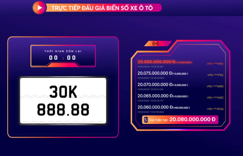 Biển số Hà Nội 30K-888.88 được chốt giá hơn 20 tỷ đồng - 1 Biển số Hà Nội 30K-888.88 được chốt giá hơn 20 tỷ đồng - 1