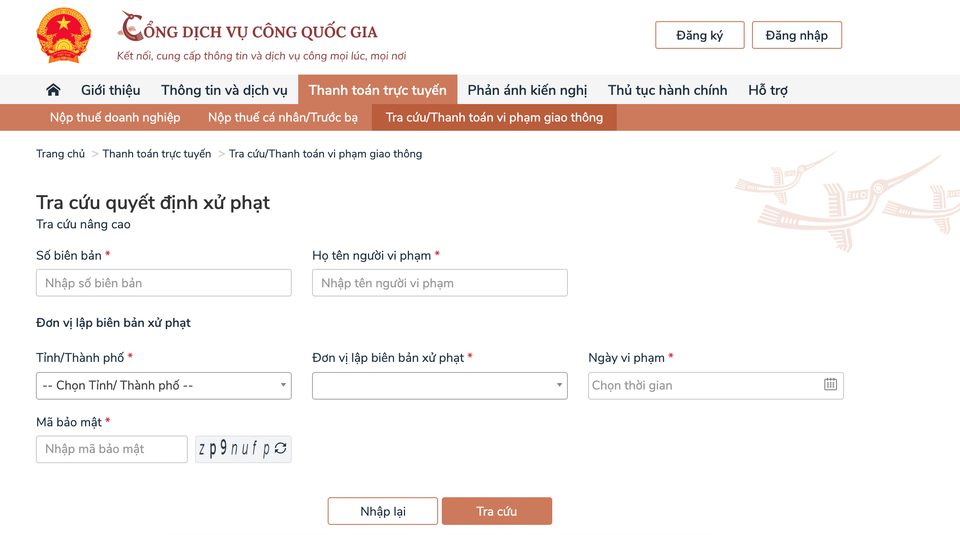 Quy trình nộp phạt vi phạm hành chính trong lĩnh vực giao thông trực tuyến - 4 Quy trình nộp phạt vi phạm hành chính trong lĩnh vực giao thông trực tuyến - 4