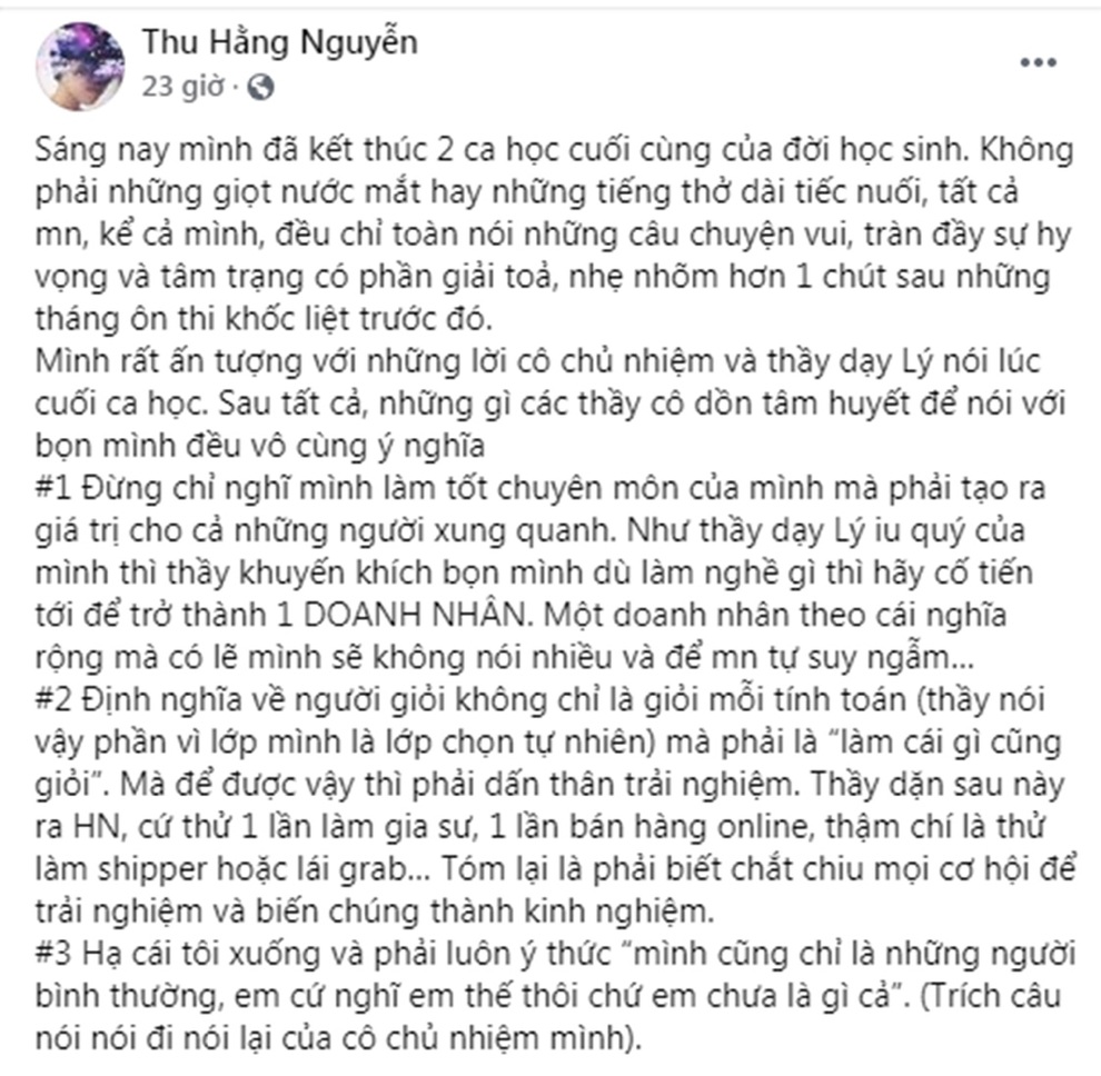 Quán quân Olympia chia sẻ xúc động về buổi học cuối cùng thời học sinh - 1 Quán quân Olympia chia sẻ xúc động về buổi học cuối cùng thời học sinh - 1