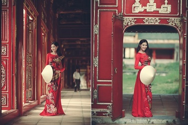 Hoa hậu Brandy Ngô dịu dàng nét Huế với áo dài, nón lá quê hương