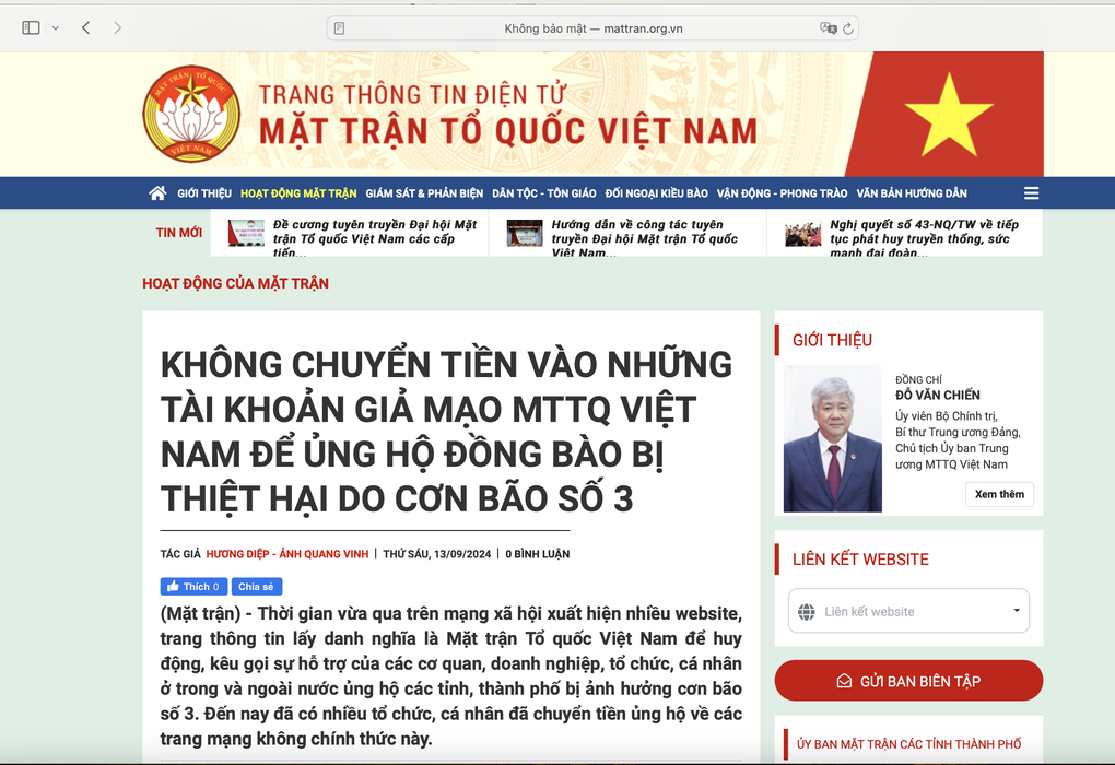 Nhiều website, trang tin giả mạo MTTQ Việt Nam để kêu gọi ủng hộ đồng bào - 1