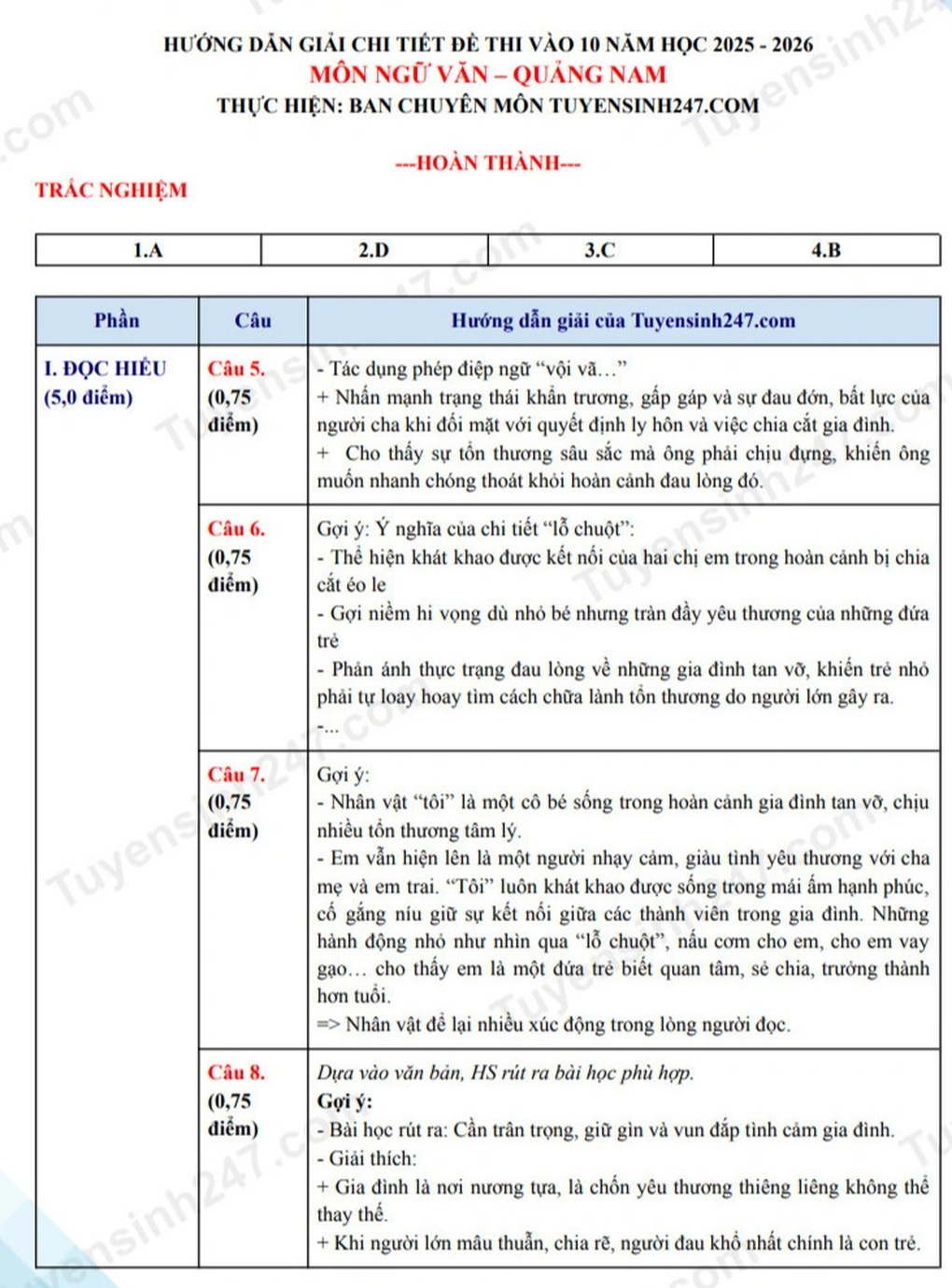 Đề thi và đáp án 3 môn thi vào lớp 10 tỉnh Quảng Nam năm 2025 - 3 Đề thi và đáp án 3 môn thi vào lớp 10 tỉnh Quảng Nam năm 2025 - 3