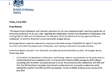 Tổng lãnh sự Anh: Tuyên bố của Sở GD-ĐT TPHCM gây hiểu nhầm