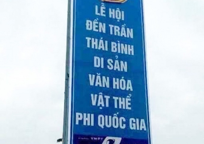 Hình ảnh tấm pano quảng bá đền Trần Thái Bình gây bức xúc dư luận trên mạng xã hội. Ảnh: FB.