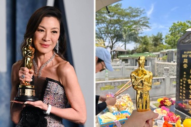 Dương Tử Quỳnh mang tượng vàng Oscar tới thăm mộ cha